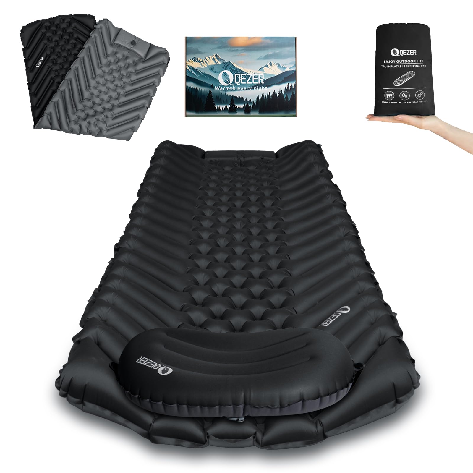 QEZER Ultraleichte Isomatte mit separatem Kissen, isomatte s