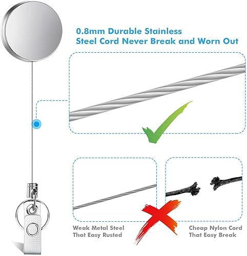 Miniatura 4 de Selizo 4 piezas de soporte retráctil para tarjetas de identificación, carretes de credenciales de alta resistencia, con clip de anillo para llavero