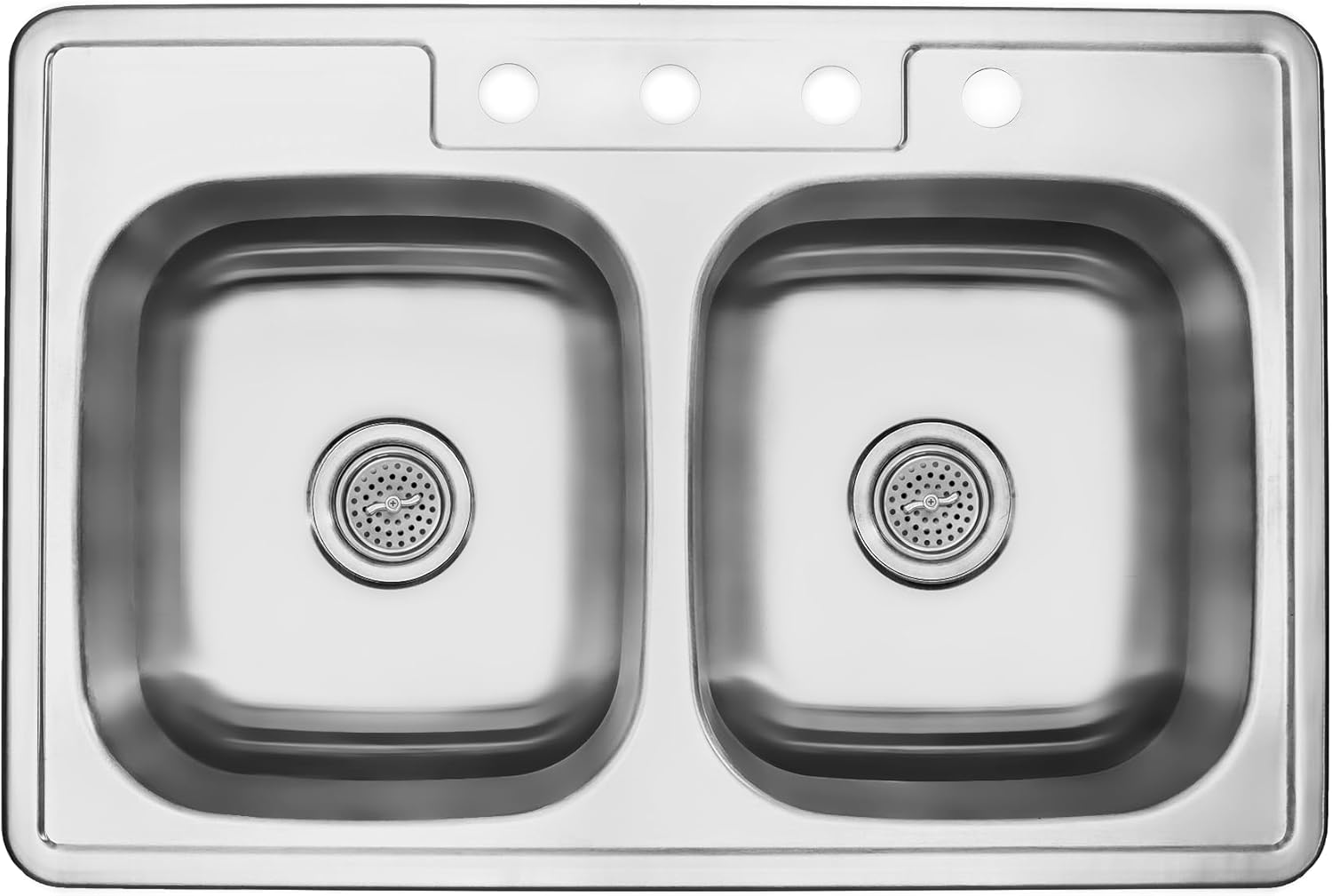 Kitchen Sink Stainless Steel Drop In Top Mount 33" x 22", 4 hole (33 inch Drop-in Topmount 50/50 Double Bowl) Self Rimming
