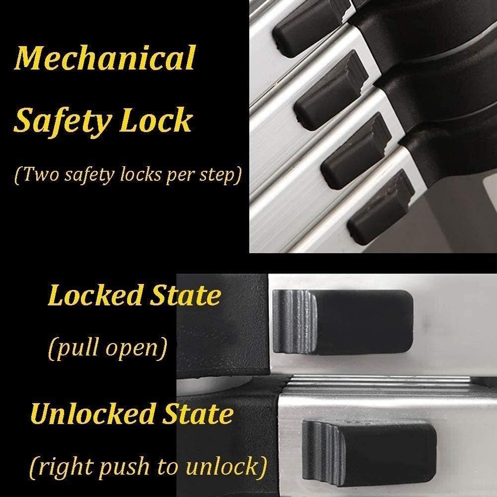 Telesladder 2-4M Heavy-Duty Aluminum Extension Ladder with Fixed Hook - Ideal for Construction Home Building Attics - 8M/12.5Ft Reach for Safe Climbing