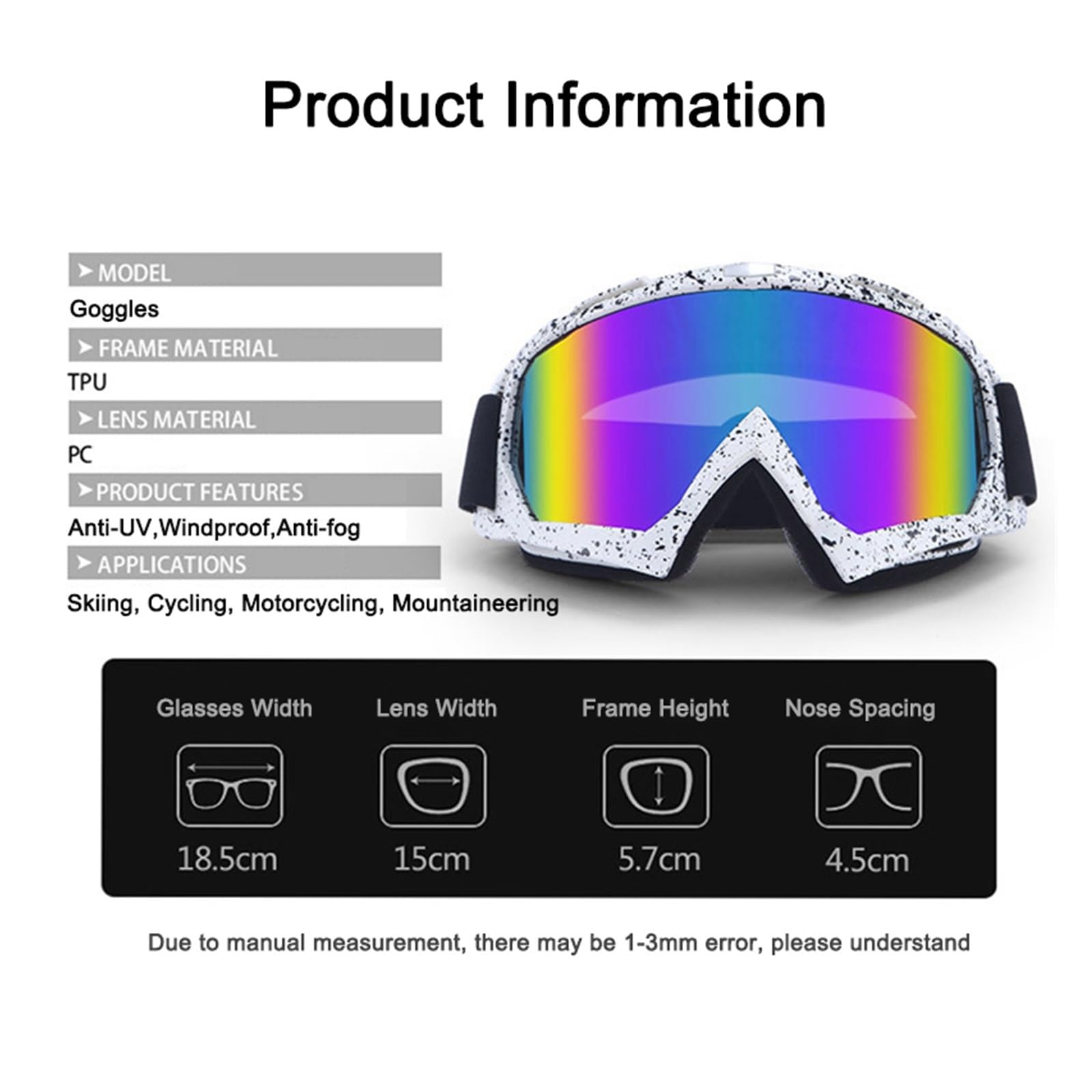 Gafas de esquí para deportes al aire libre en invierno, ciclismo, motocicleta, gafas a prueba de viento, gafas de sol, gafas de snowboard, gafas de esquí antiniebla, gafas para exteriores (color
