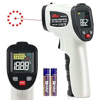 Infrared Thermometer-58?F - 1112?F (-50?C - 600?C), Color LCD Laser Temperature Gun for Pizza Oven, No Touch Laser Thermometer Gun Adjustable Emissivity for Cooking/BBQ (Not for Human)- Gray