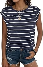 YUTILA Damen Rundhal Ausschnitt Casual Gestreift Tshirt Sommer Tops