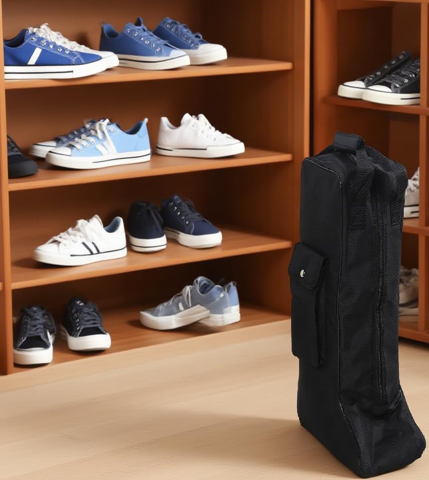 Portable Boots Storage Bag,Equestrian Boot Bag with Handle, Oxford Cloth and Leather Black Water proofing for Cowboy Boots Snow Boots for Travel and Daily Use2