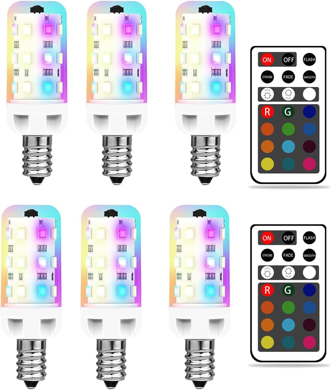 XRise E12 LED Bulb 2.5W Dimmable RGB+Warm White Color Changing with Remote Control Equivalent 25W Halogen E12 Base LED Light Bulbs 3000K 250LM, No Flicker,6 Pack