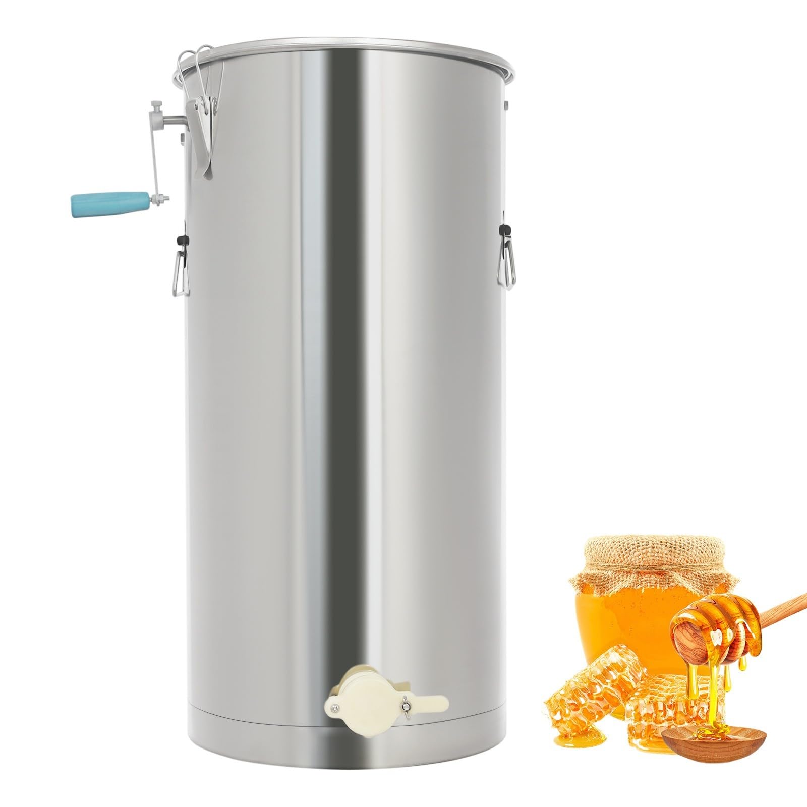 Manuelle Honigschleuder Edelstahl für Bienenrahmen bis 24x50 cm mit 22,5 kg Honigkapazität für Imker und Hobbyimker freistehend ohne Montage glatter Honigauslauf