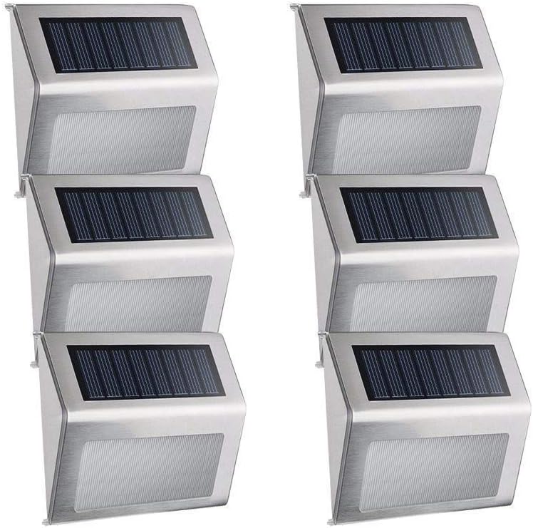 EASTERNSTAR Solar Step Lights 4 LED Solar Powered Deck Lights Waterproof Stainless Steel Outdoor White Lighting for Stair Patio Fence Pathway Driveway (White)