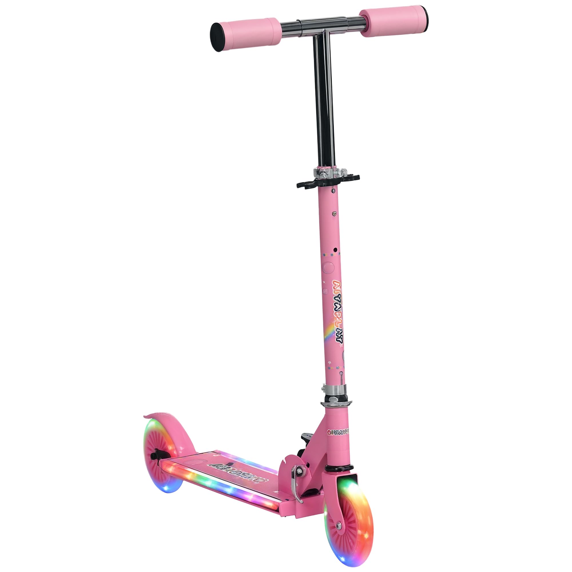 HOMCOM Kids Scooter with Lights, Music, Adjustable Height, Foldable Frame, LED Wheels, for Ages 3-7 Years - Pink — image 1