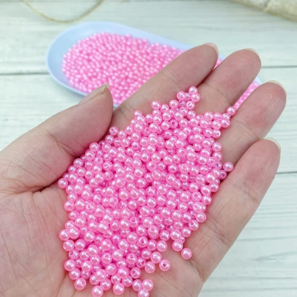 2000pcs Pearl Beads 4mm Round Loose Pearl Beads with Hole for DIY Bracelet Necklace Jewelry Making Supplies Handmade Craft (Pink) - Image 3