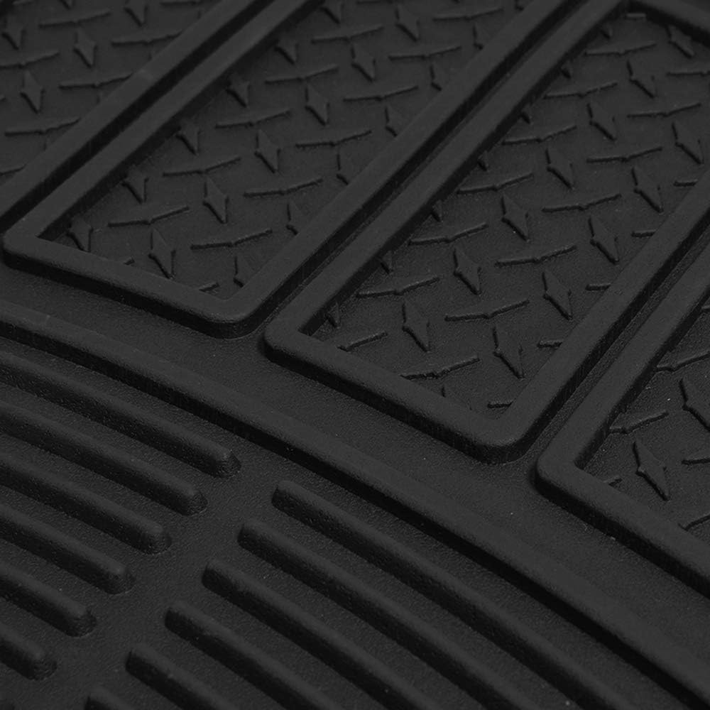 BDK 3-Piece Universal Front & Rear Rubber Floor Mats, Heavy Duty Universal Fit Liners for Cars SUVs Trucks Vans, All Weather Protection Anti-Slip Nibs, Flexible Contours Fits Most Vehicles - Black