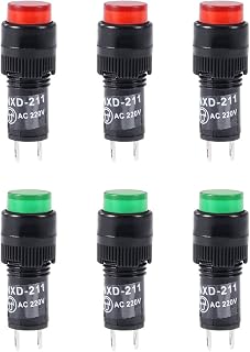 Sourcingmap - Luces indicadoras de 12 V, 24 V, 110 V y 220 V, NXD-211. Bombilla de color rojo, verde y amarillo. Montaje en panel, 10 mm, AC 220V 6Pcs, Rojo+verde