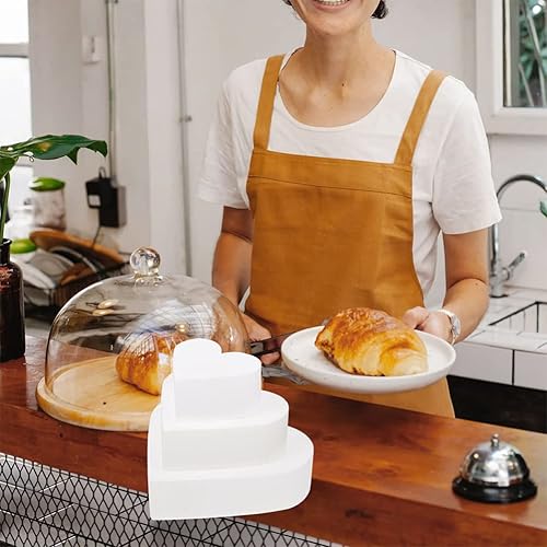 Miniatura 6 de Juego de 3 piezas de pastel de espuma en forma de corazón blanco para modelar tartas, ornamento de poliestireno para tartas de bricolaje,
