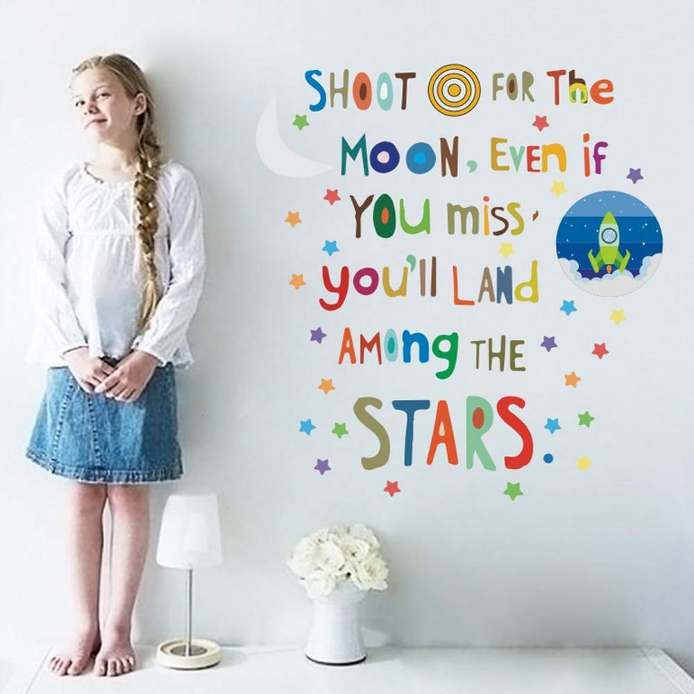 Autocollant Mural Vinyle Citation : 'Shoot For The Moon, Land Among The Stars' - Modèle J20, RexburgVinyl