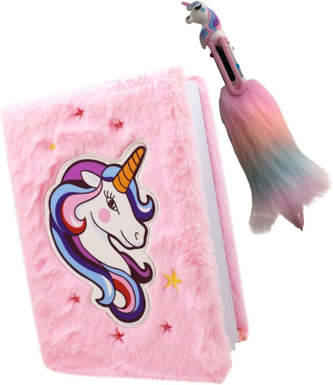 Le Delite Unicorn Fur Diary with Pen/Cute Unicorn Fur Notebook Diary for Girls Birthday Party Unicorn Plush Diary with Pen/Feather Diary for Girls/Fur Pen 6in1 (Diary with Pen)