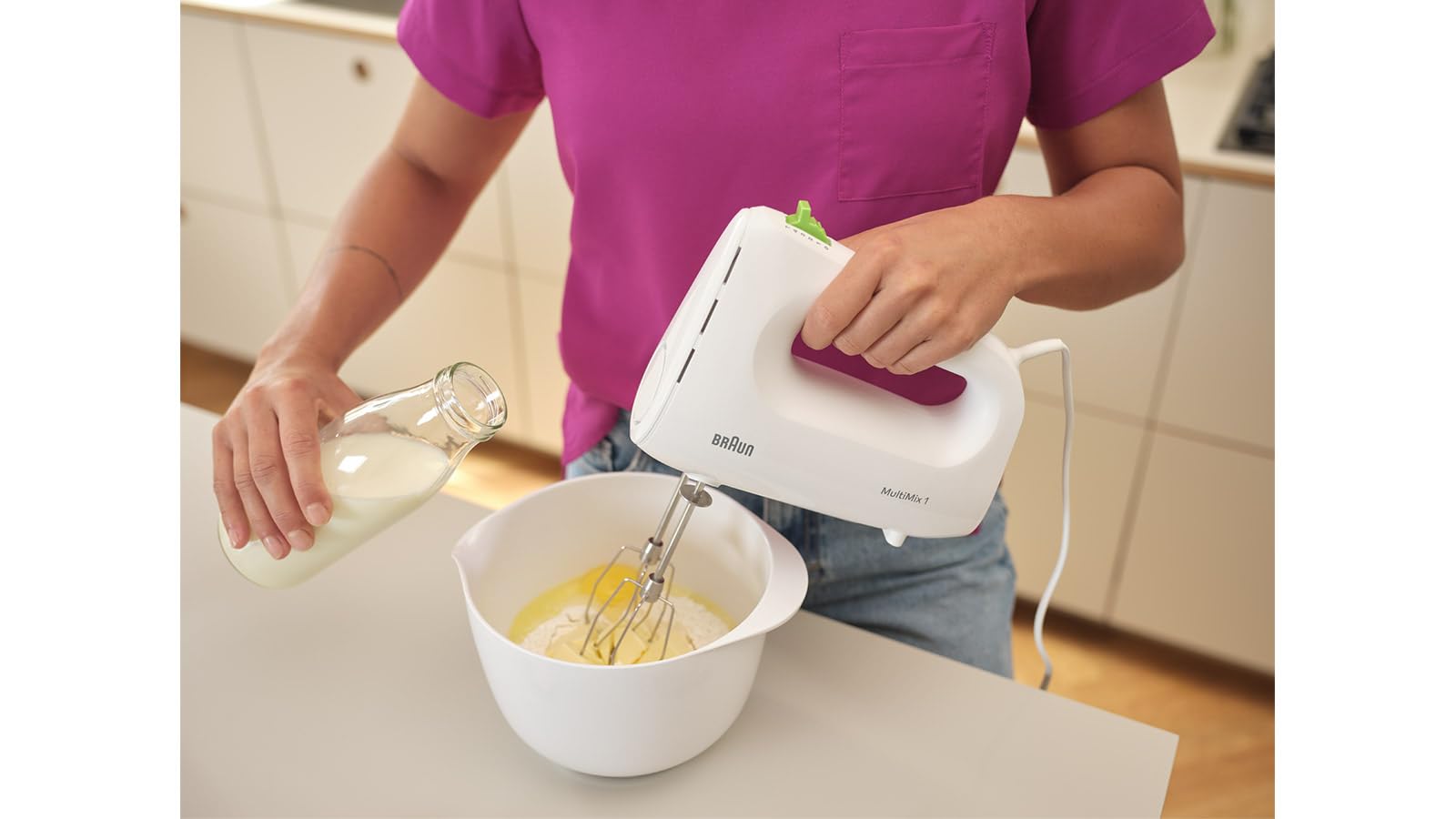Braun Household MultiMix 1 HM 1100 WH - Frullatore manuale con 4 livelli di velocità più turbo, tecnologia FastMix, EasyClick, con frusta, funzionamento con una sola mano, 450 W, bianco
