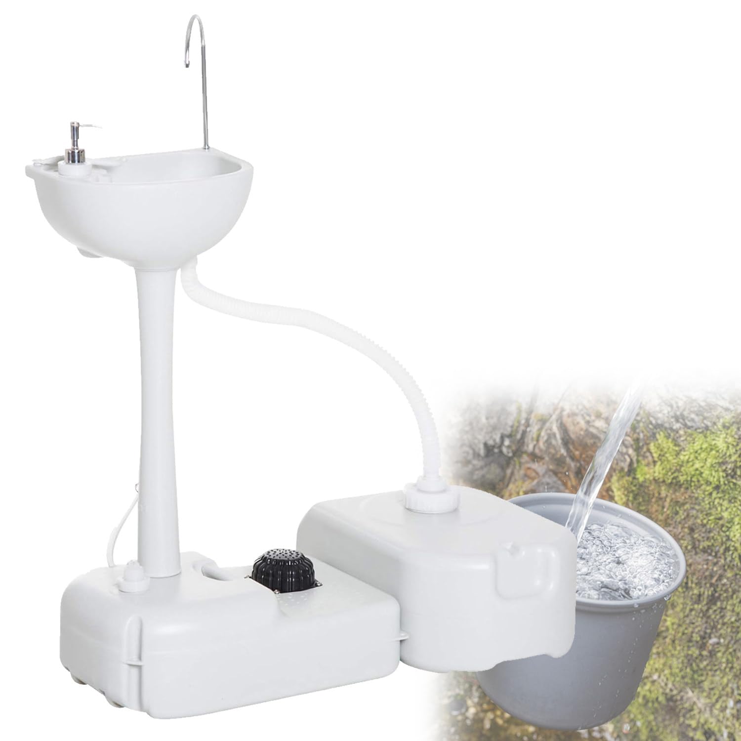 Évier de camping portable autonome à roulettes et grand réservoir de lavage extérieur