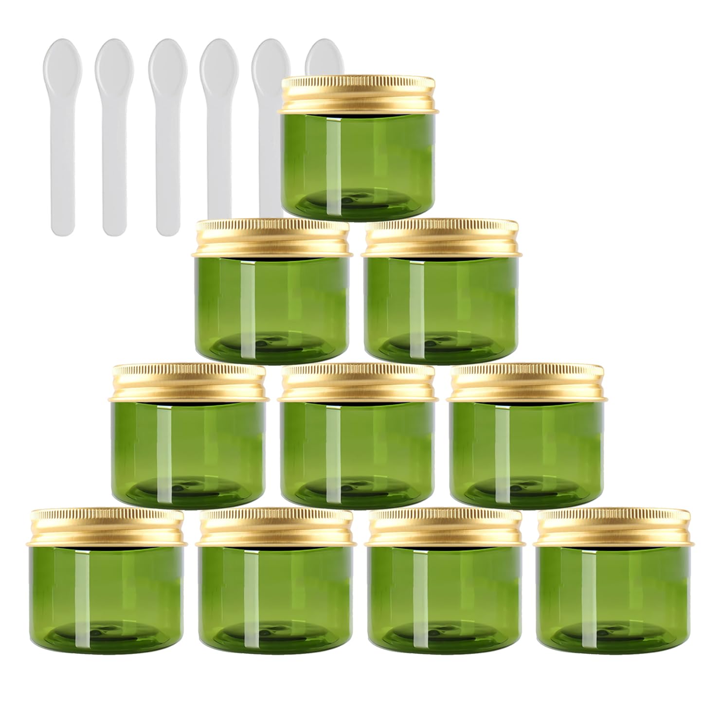 24 Pieza Verde Tarro de Cosmética de Plástico 50g Envases Cosmética Plástico 50 ml con Tapa Oro Botella de Crema Tanque para Productos Cosméticos Ungüento