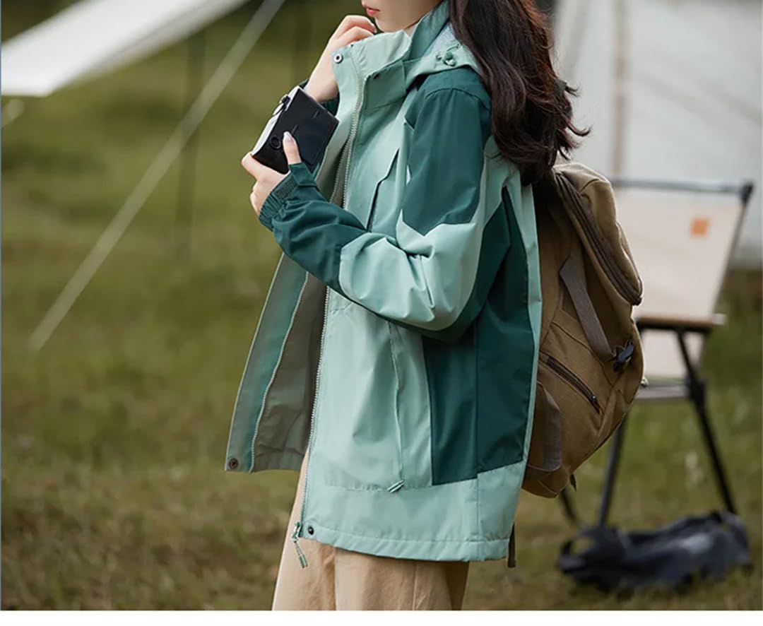 Chaqueta resistente al viento para mujer, chaqueta de correr al aire libre, desmontable, con capucha, bolsillo con cremallera, chaqueta cálida para viajes y montañismo