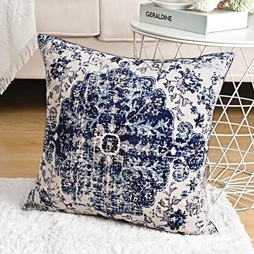 Aspmiz Boho Pillow Covers Square 20 X 20 Inch Set Of 2, Navy Blue Grey Throw Pillow Covers Velvet Carpet Pattern Decorative Pillowcase Ethnic Design Farmhouse Cushion Case For Sofa Couch Outdoor #TOP1