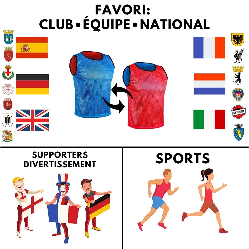 Chasuble réversible de Football - L'ensemble de 6 Gilets Double Face, Maille Scrimmage Training, Juniors et Adultes, Mêlée de Bavoirs de Sports, t-Shirt de Course Unisex S M L XL
