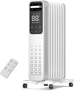 R.W.FLAME Oil Filled Radiator Heater, 1500W Portable Space Heater with Remote & Digital Thermostat, 4 Modes, 24H Timer, Child Lock, Overheat & Tip-Over Protection, Ultra Quiet for Indoor Use, Grey