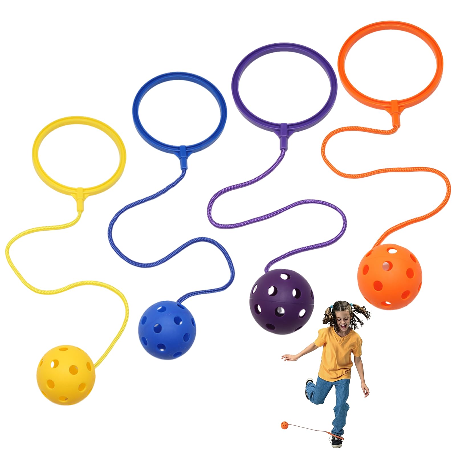 4 Pcs Ankle Skip Ball for Kids, Swing Ball Set for Coordination Development, Outdoor Indoor Fun Activity, Children's Fitness Game with Four Colourful Balls