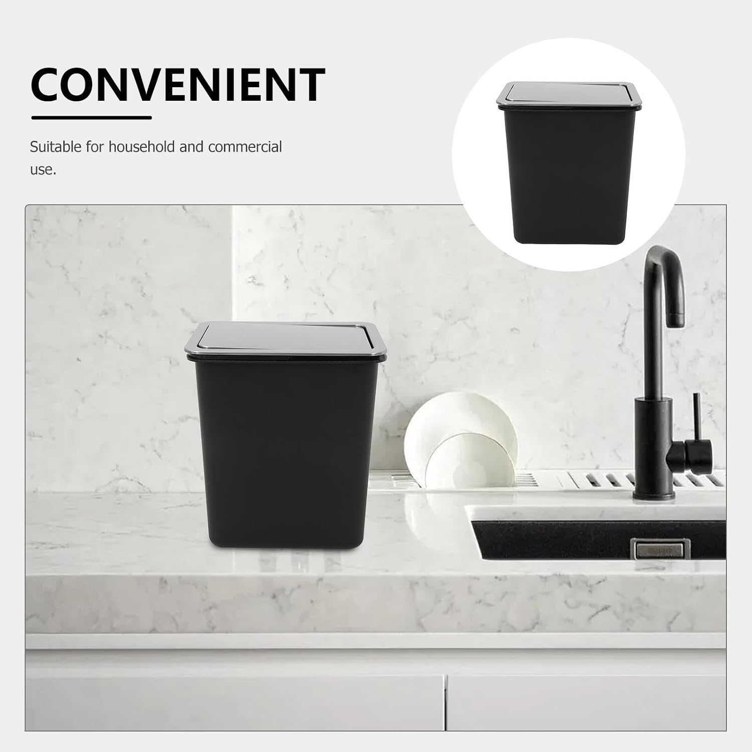 GARVALON Built-in Trash Can Lid 10l Stainless Steel Embedded Countertop Trash Cover Flip Swing Lid for Kitchen Bathroom Wastebasket