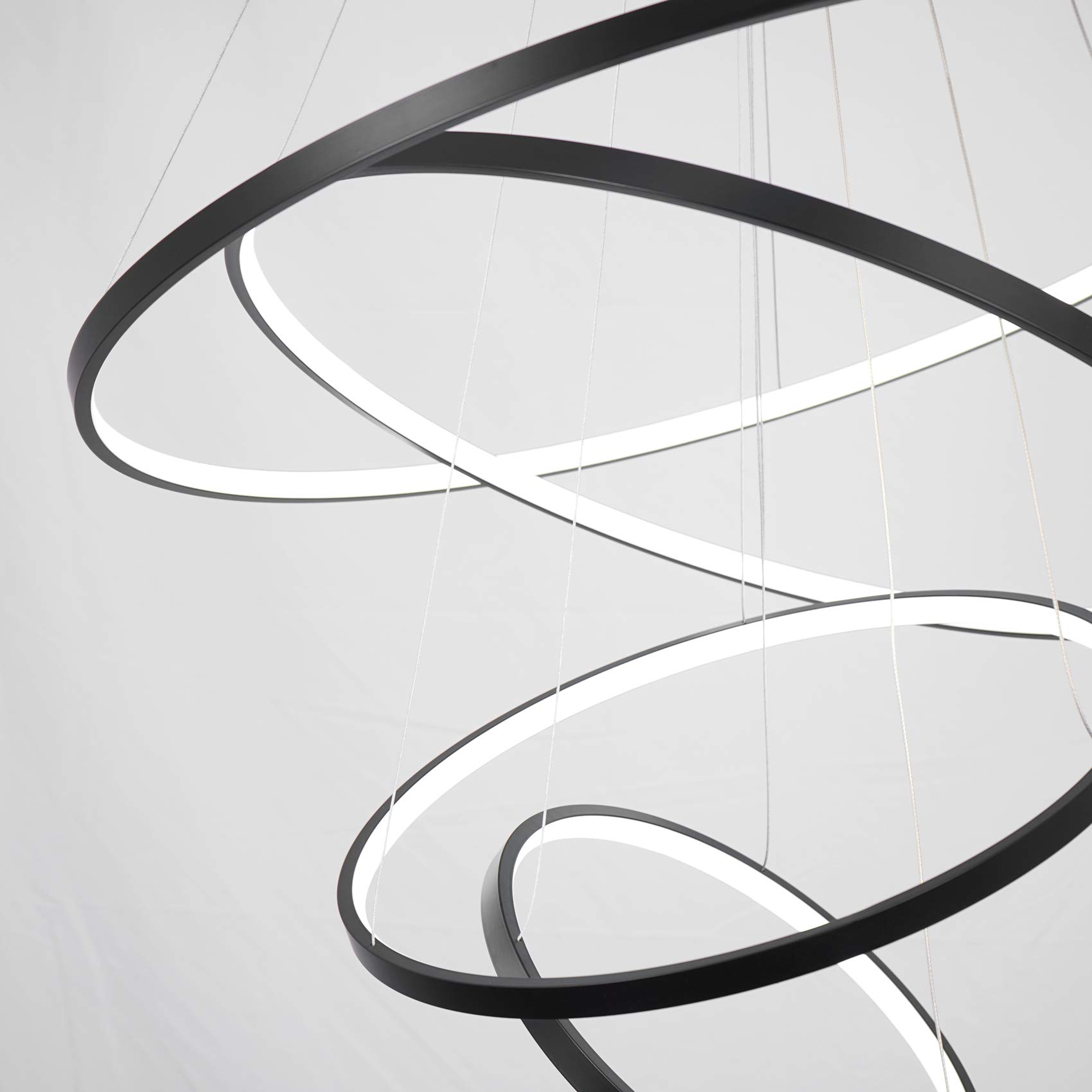 DERALAN Modern LED Chandelier Lighting Dimmable Ceiling Dining Room Chandeliers Contemporary Pendant Lights Living Room Cool White Light Fixtures Hanging 4 Ring Foyer Bedroom Black