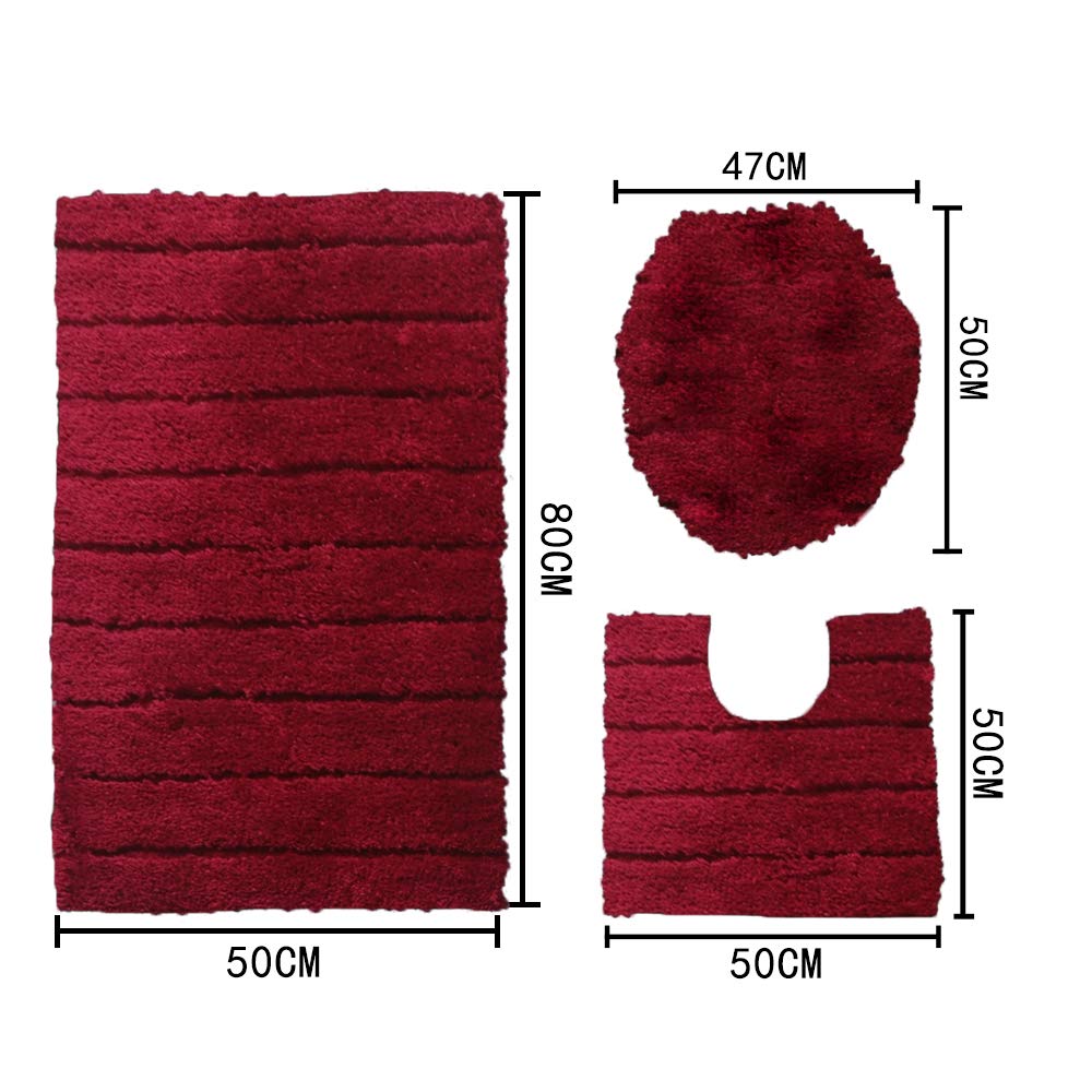 Juego de alfombras de baño de microfibra antideslizantes de 3 piezas, alfombrilla de contorno de felpa suave y funda para asiento de inodoro, accesorios de baño de lujo para mayor comodidad y