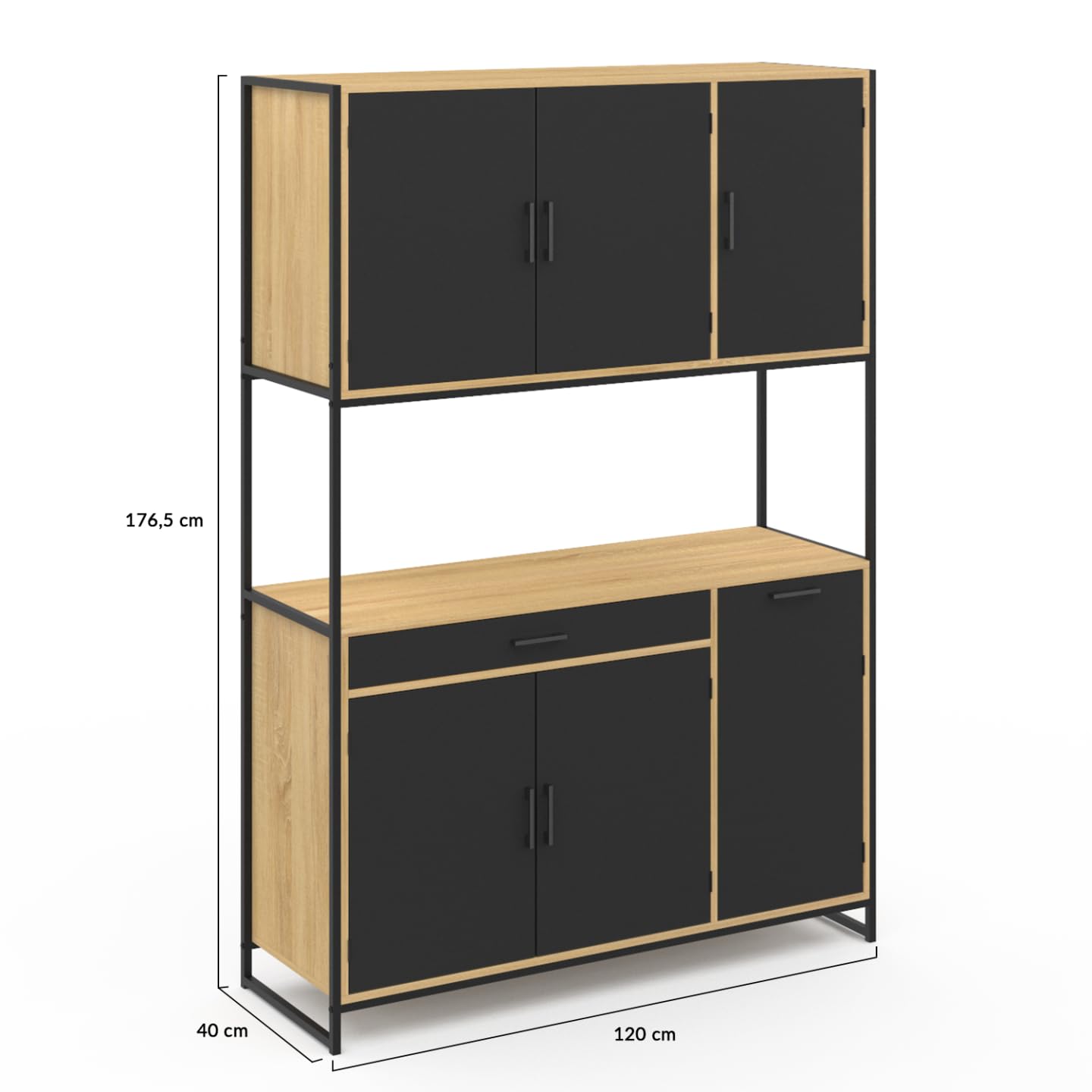 IDMarket - Buffet de Cuisine 120 cm Boston Design Industriel | Avec 6 portes et tiroir