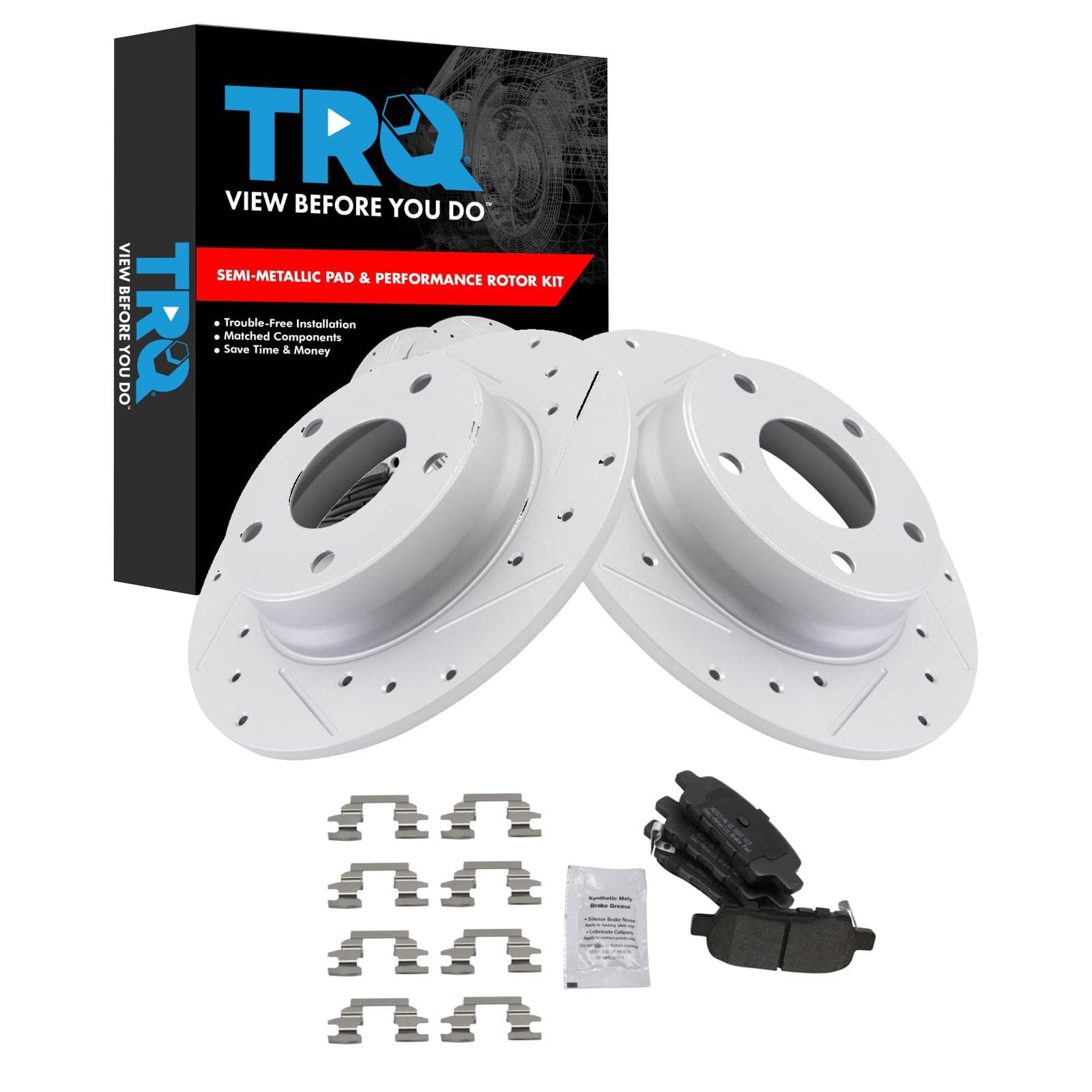 TRQ Performance Rear Brake Pad and Rotor Set Semi Metallic G Coated Rotors Compatible with 2020 Nissan Sentra