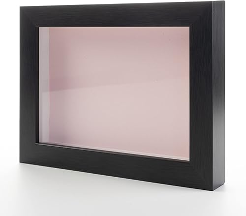 Marco de exhibición de madera color carbón de 12 x 24 pulgadas con respaldo rosa sin ácidos, acrílico UV y accesorios para colgar, con profundidad