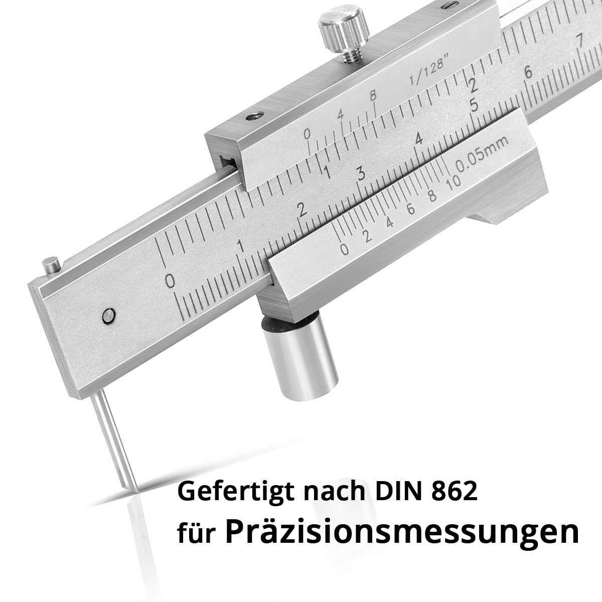 STAHLWERK Anreiß-Messschieber | Messlehre | Schieblehre 0-200 mm | 8 Inch mit Nonius und Anschlagrolle nach DIN 862 für Präzisionsmessungen