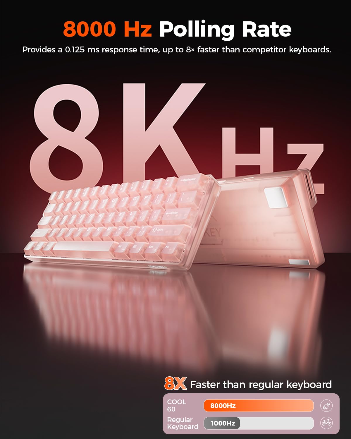 DAREU COOL60 klawiatura mechaniczna dla graczy 8K Hz Rapid Trigger, 60% z przezroczystymi klawiszami, 15 trybów RGB, precyzja RT 0,01 mm, regulowany skok klawiszy do komputerów PC/Mac (różowa)
