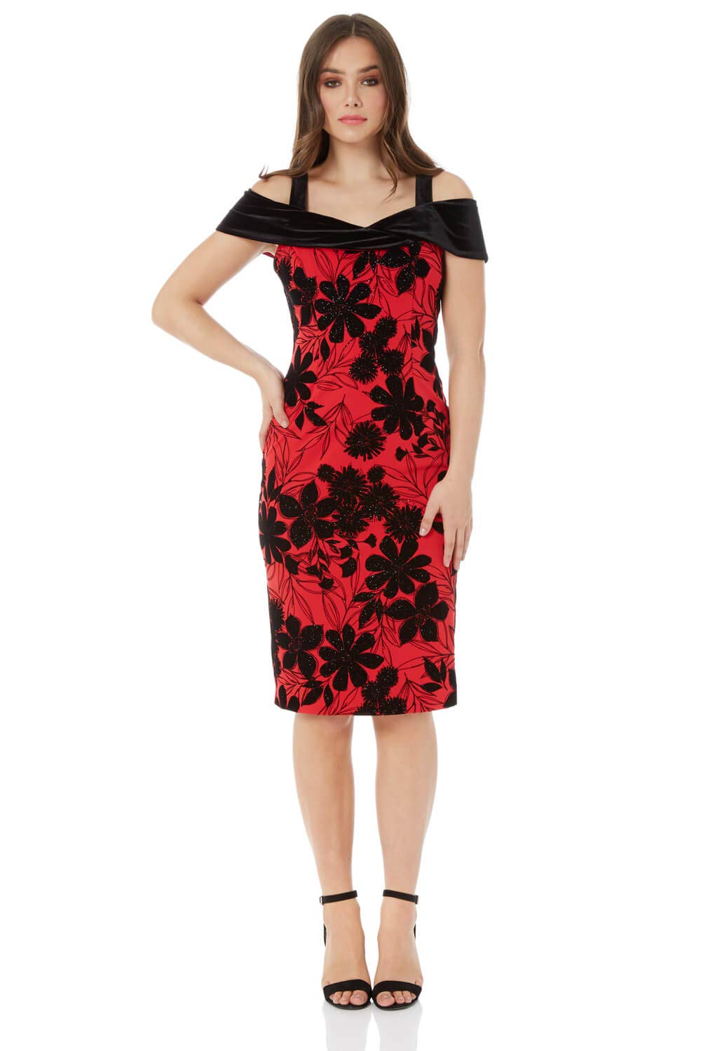 Cold Shoulder Roman Dresses Red Roman Originals Women Floral Flock