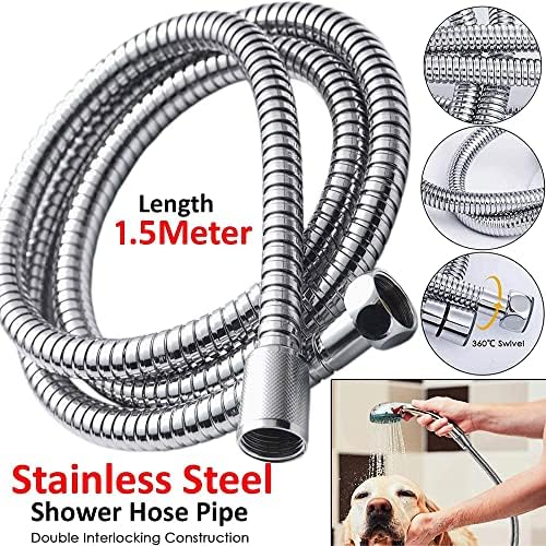 Wress Stainless Steel Shower Hose, Flexible Chrome Shower Pipe, Rustproof Hose with Solid Brass Connectors, Easy to Clean and Leak Proof (1.5M)