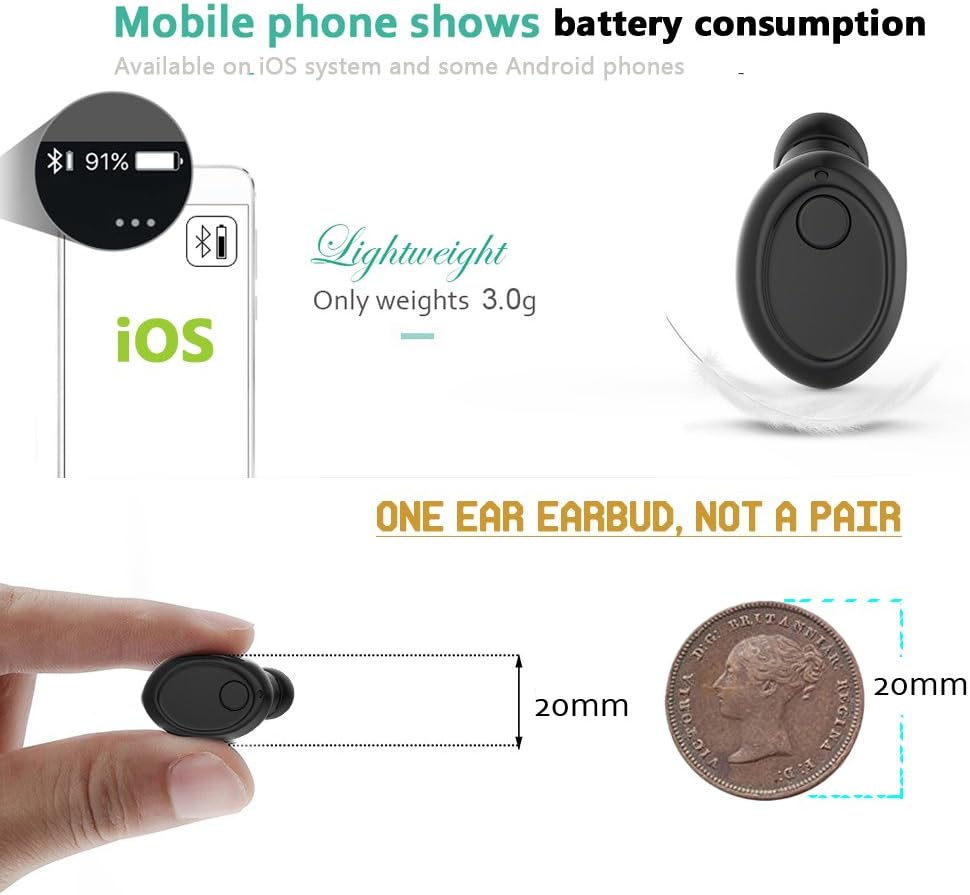 STOON Bluetooth Headphones, GS-Mini Ultralight V4.1 Wireless Earbud with HD Mic for iPhone 7/7 Plus 6s/6s Plus-Black