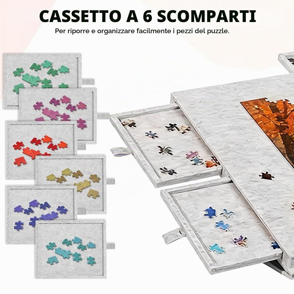 Tavolo per Puzzle con 6 Cassetti, Tavolo per Puzzle 1000 Pezzi, Supporto e Fodera 2 in 1, Tavolo per Puzzle in Feltro Ultraleggero, Tavolo per Puzzle Portatile che Può Contenere fino a 1000 Pezzi