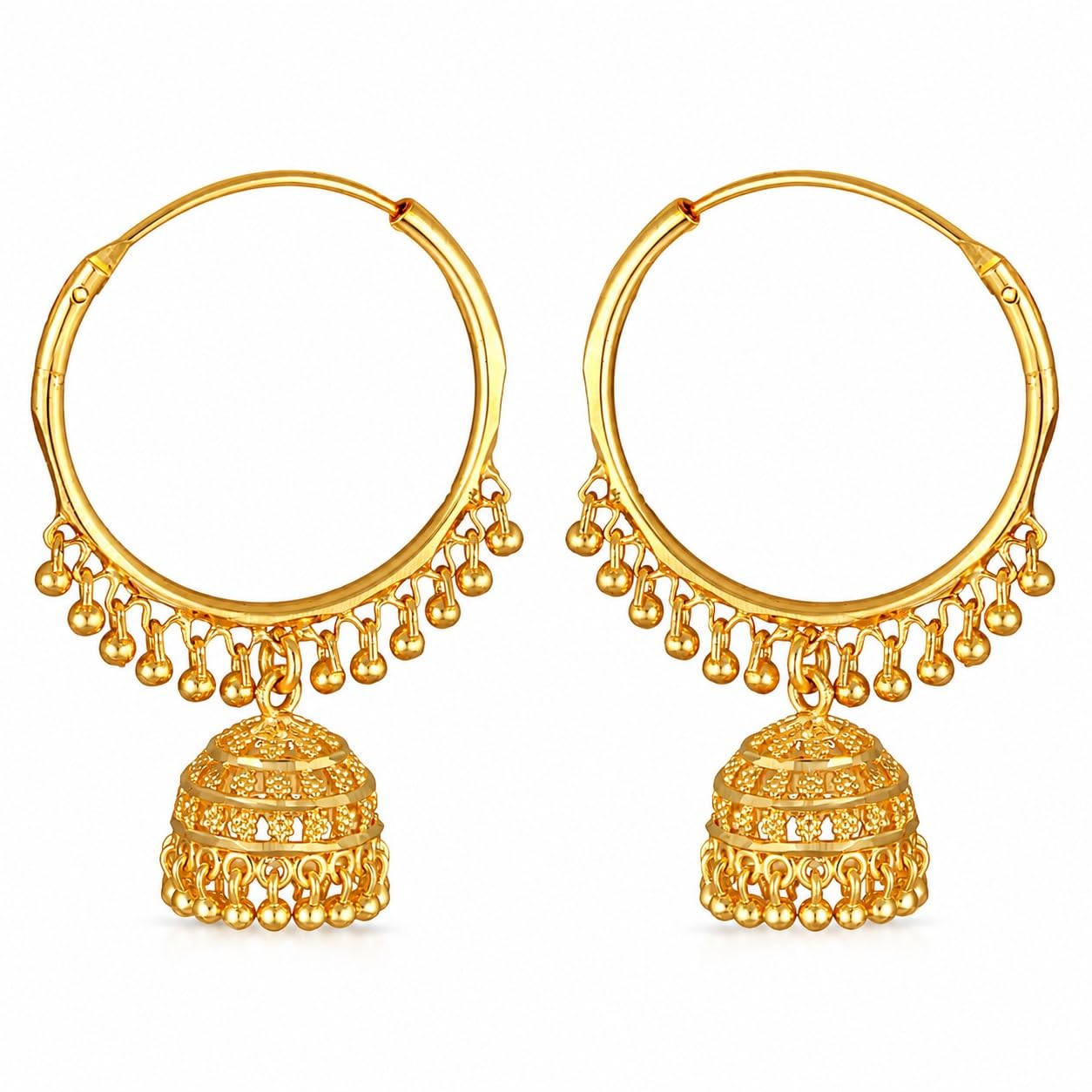 MEENAZ Traditional Temple Jewellery 18K One Gram Gold Ethnic Brass South Indian Screw Back Studs Meenakari Ghungroo Huggie Hoop Bali Jhumkas stylish Jhumka Earrings Set For Women girls golden-M583