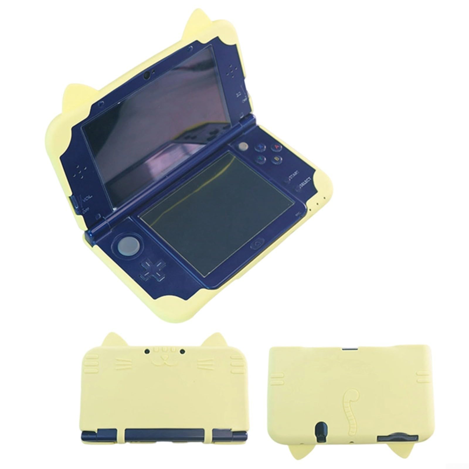 Coque de protection en silicone pour New 3DS LL/XL, résistant aux chocs avec motif de chat 3D, découpes précises, poignée antidérapante pour jeu (violet)