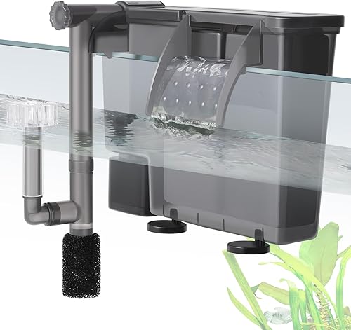 Filtro de acuario colgante de 5 W, filtro silencioso para tanque de peces de 124 GPH con esponja de filtro y carbón activado, filtro de cascada