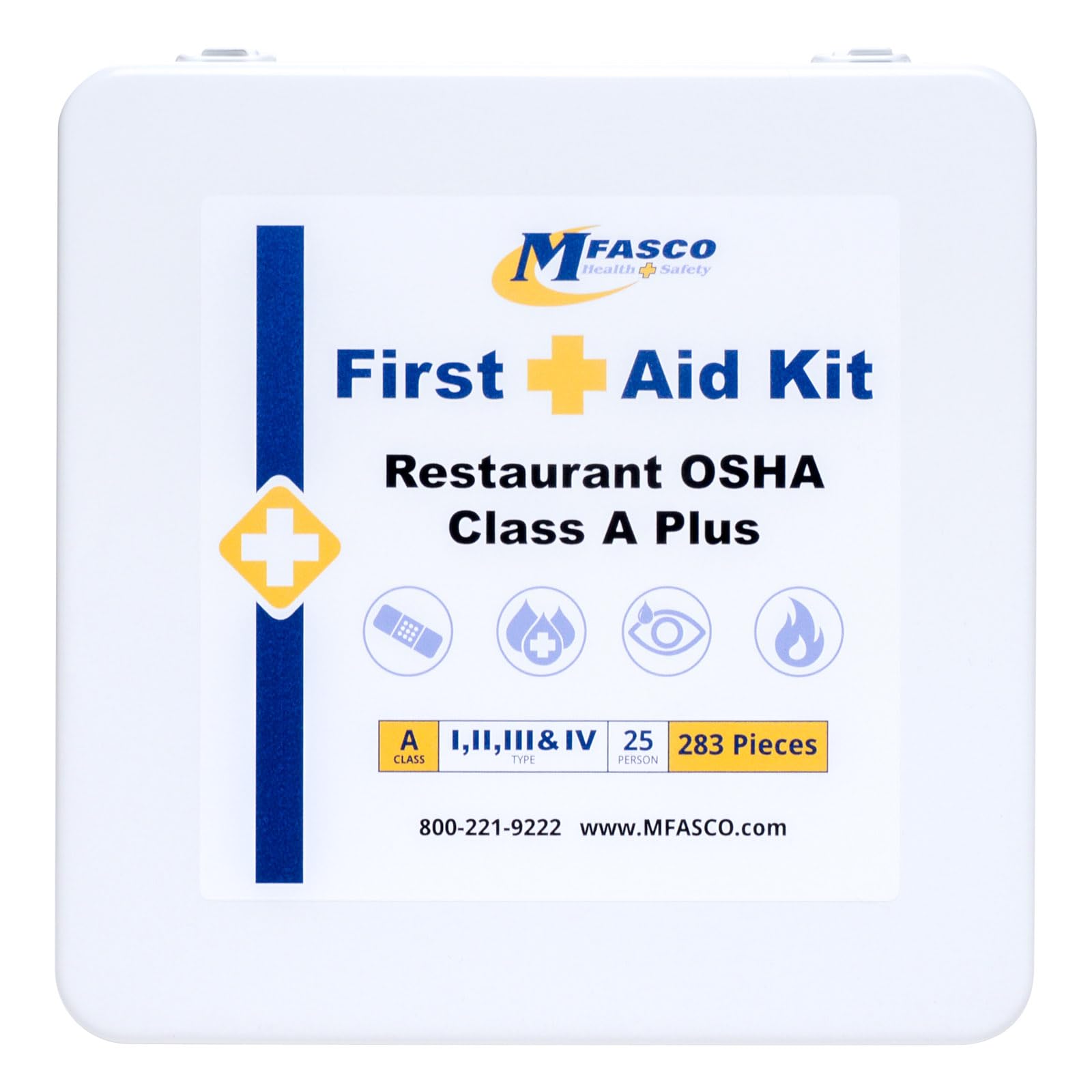 MFASCO Restaurant 2021 OSHA Compliant Class A First Aid Kit - Metal Box for Food Trucks & Catering - Carry or Mount - Easy Maintenance & Refill - Great for Restaurant & Industrial Settings - 283 Pcs