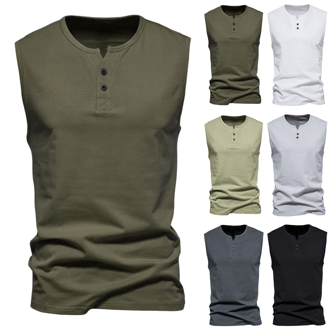 Herren Tank Top Knopf V-Ausschnitt Ärmellos Shirts Workout Sport Tee Bottoming Shirt, GY1, 58