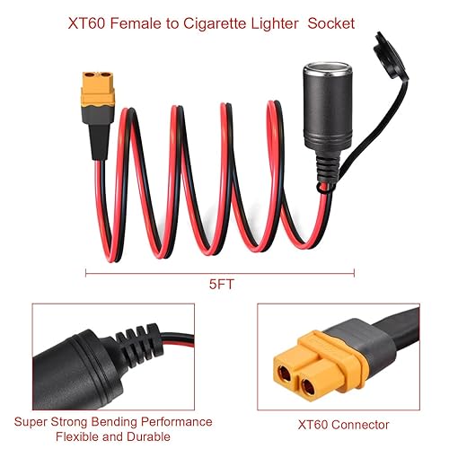 Miniatura 6 de XT60 hembra a encendedor de cigarrillos 14AWG 12V hembra para encendedor de cigarrillos, cable conector para automóvil, camión, caravana,