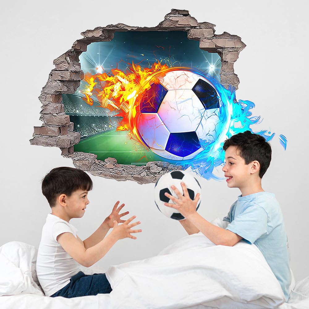 YunBey Football Wall Sticker 3D Boys Bedroom Wall Stickers Football Wallpaper Bedroom Accessories Decoration Children's Room Teenager's Room - Image 4