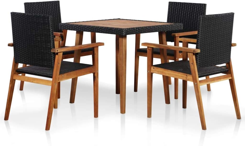 Fesjoy Outdoor Garden Furniture 5 Piece Patio Dining Set – 4 Seater Outdoor Garden Furniture with Wooden desktop + 4 Wicker chairs for Decking or Balcony