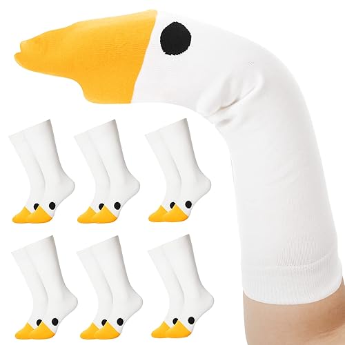 Coume 6 Pairs Funny Goose Head Socks Novelty Casual Puppets Crew Socks Animals Socks Gifts for Women Teens Girls