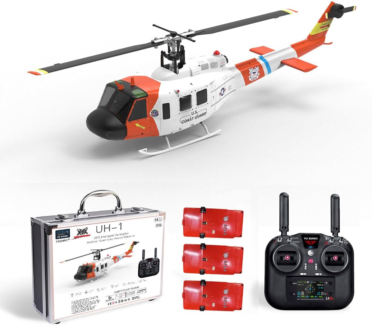 Helixsun WOLFBUSH×YU Xiang F07S UH-1 Huey 1/34 RC Helicopter, 2.4G 6CH Brushless Direct Drive, 6G Flybarless Helicopter Model with GPS Positioning (RTF Version)