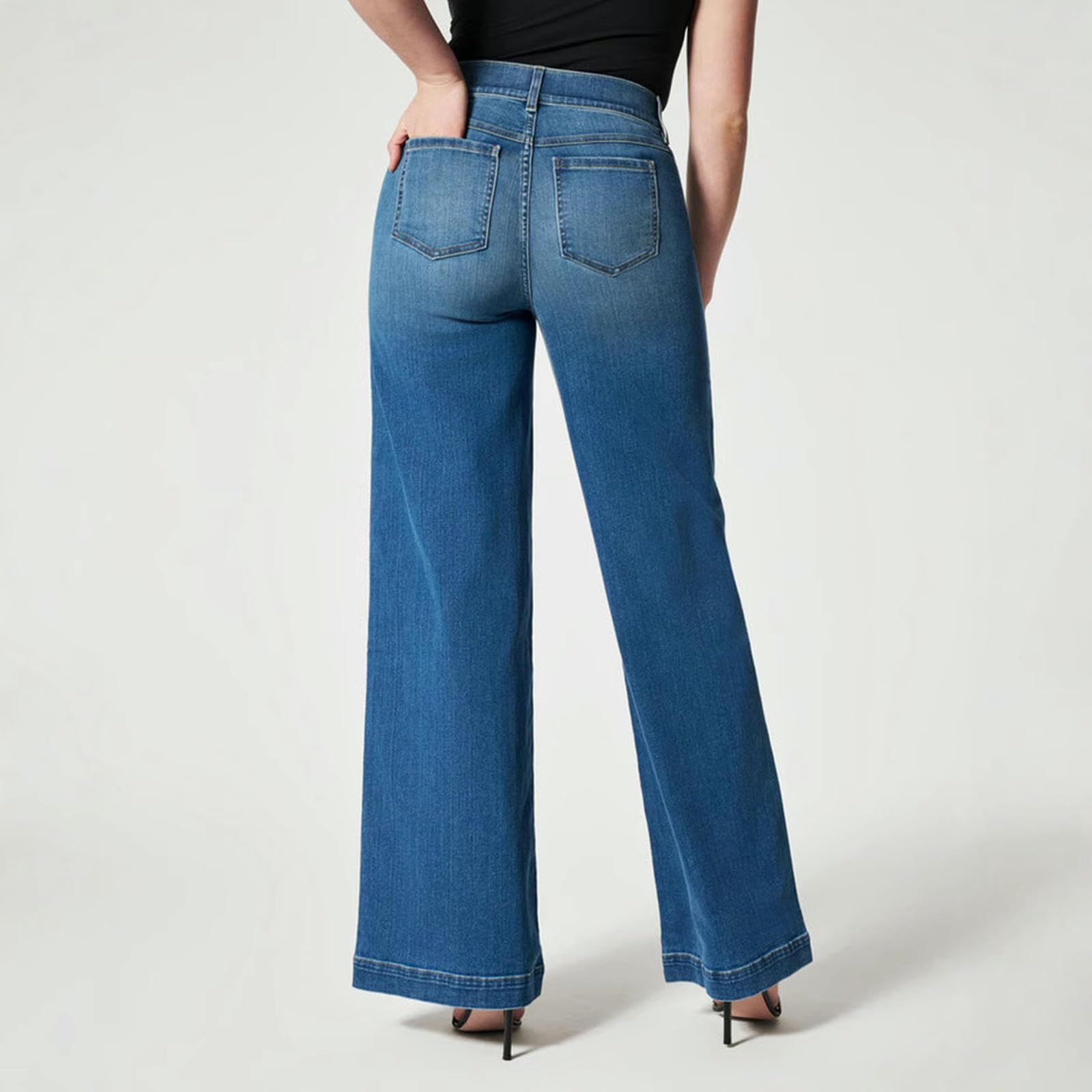 Jeans Donna Donne Gambe Ad Alta Vita su Pantaloni in Vintage Elastico-Nero-m