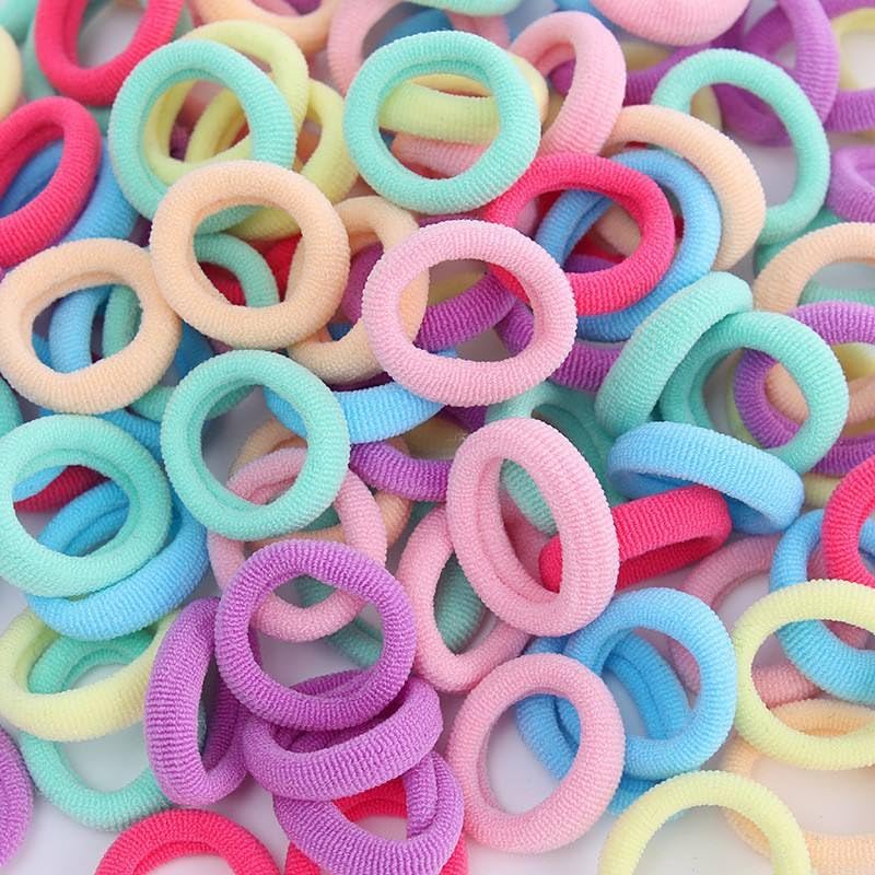 Image of Frescorr (100 pcs) Baby Hair Ties | Soft No-Damage Premium Elastic Mini Rubber Bands for girls | Strong Stretch Ponytail Holders | Daily Use Hair Accessories | (Pastel)